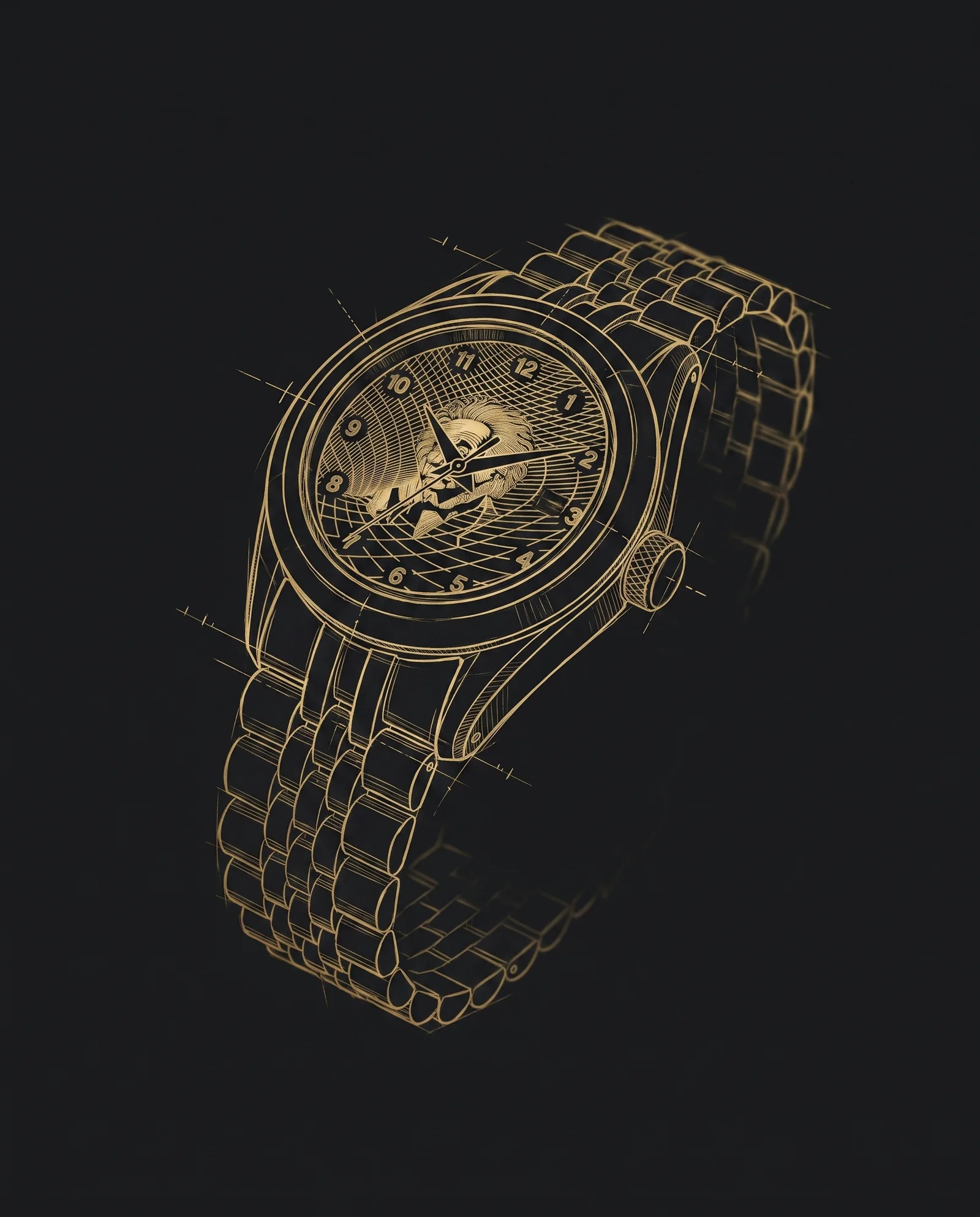Customized: sketch of a watch with an engraved artistic dial