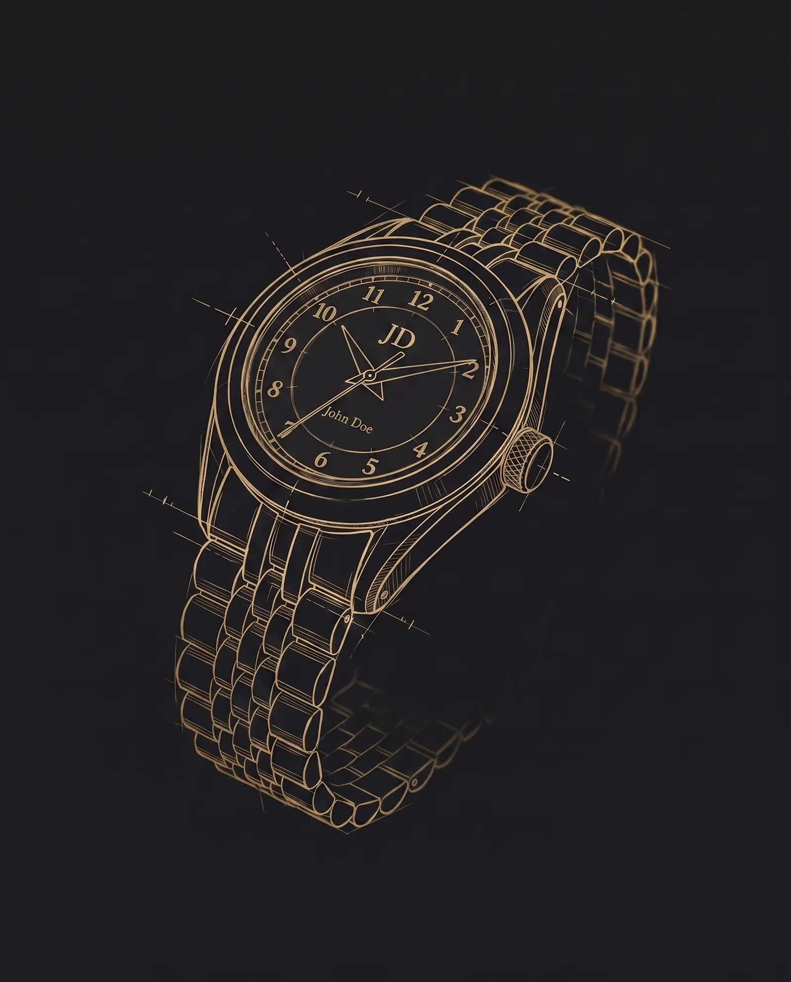 Personalized: sketch of a watch with initials JD on the dial