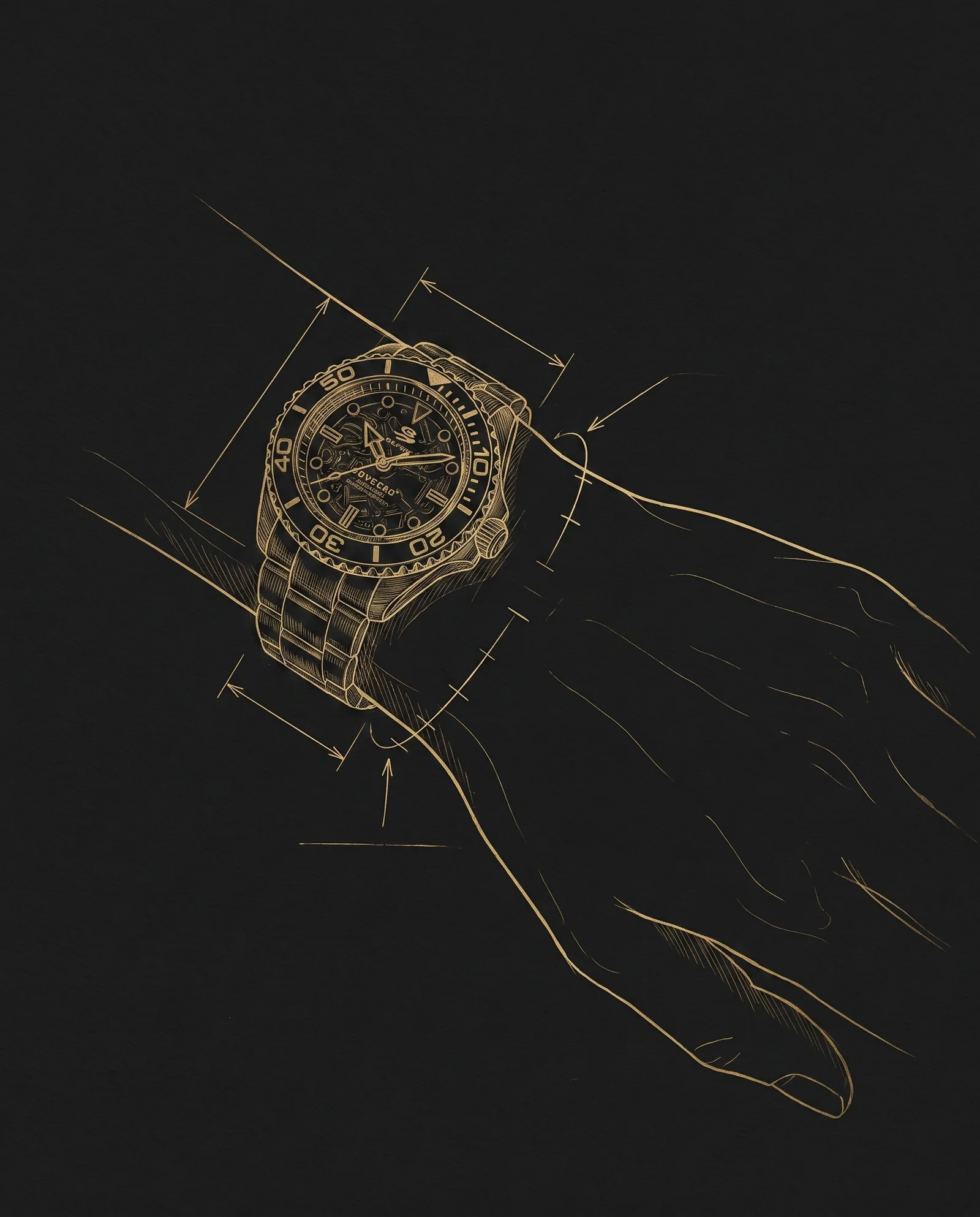 Bespoke: measured sketch of a watch on a wrist